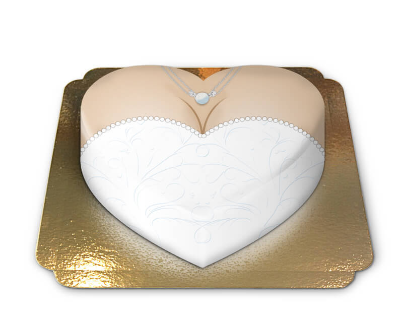 Gâteau pour jeunes mariés (robe de mariée) en forme de coeur