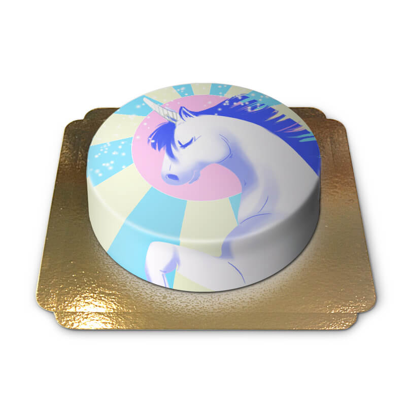 GĂąteau Licorne bleu et blanc