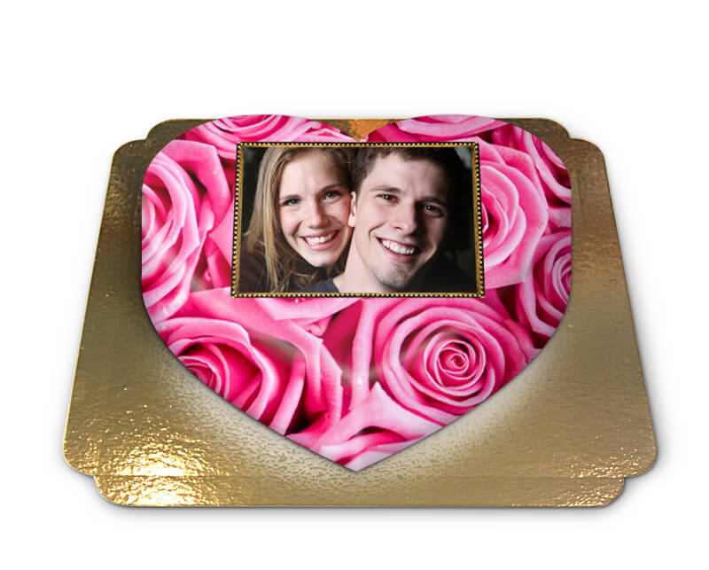 Gâteau-Photo roses roses en forme de coeur