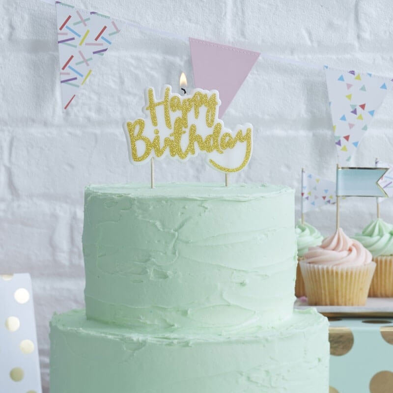 Bougie "Happy Birthday" dorée