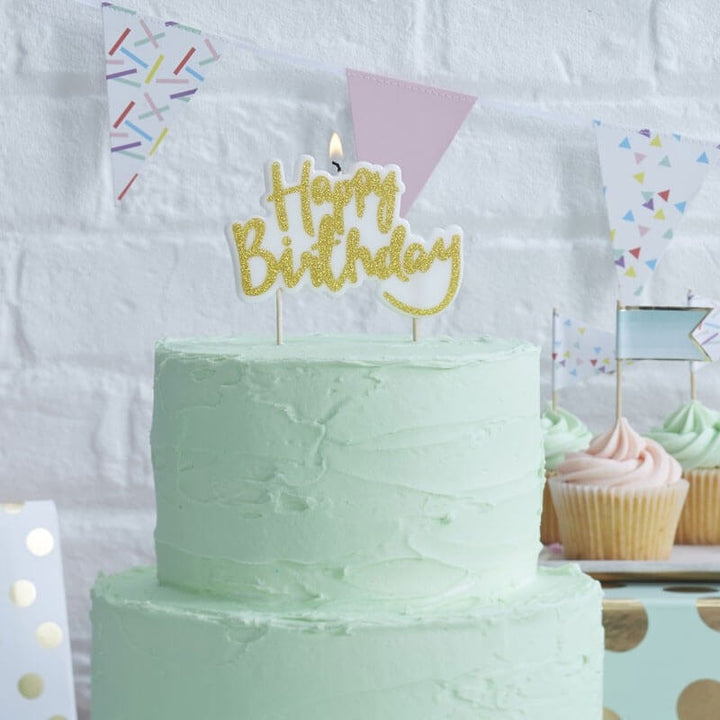 Bougie "Happy Birthday" dorée