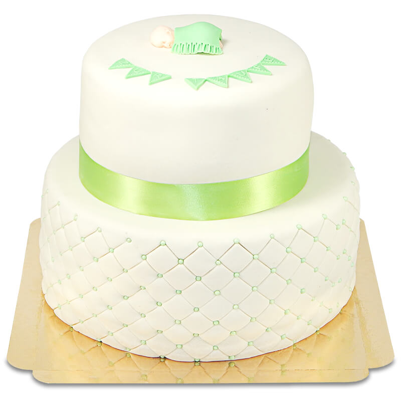 Gâteau Baptême Vert - deux étages