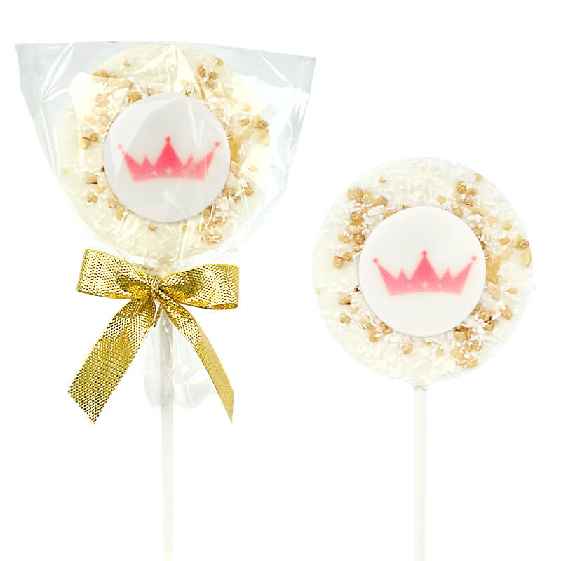 Sucettes blanches au praliné et noix de coco râpée avec logo (10 pièces)