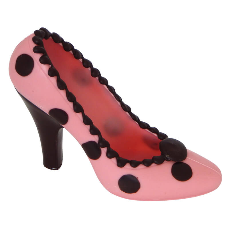 Escarpin rose Ă pois noirs en chocolat