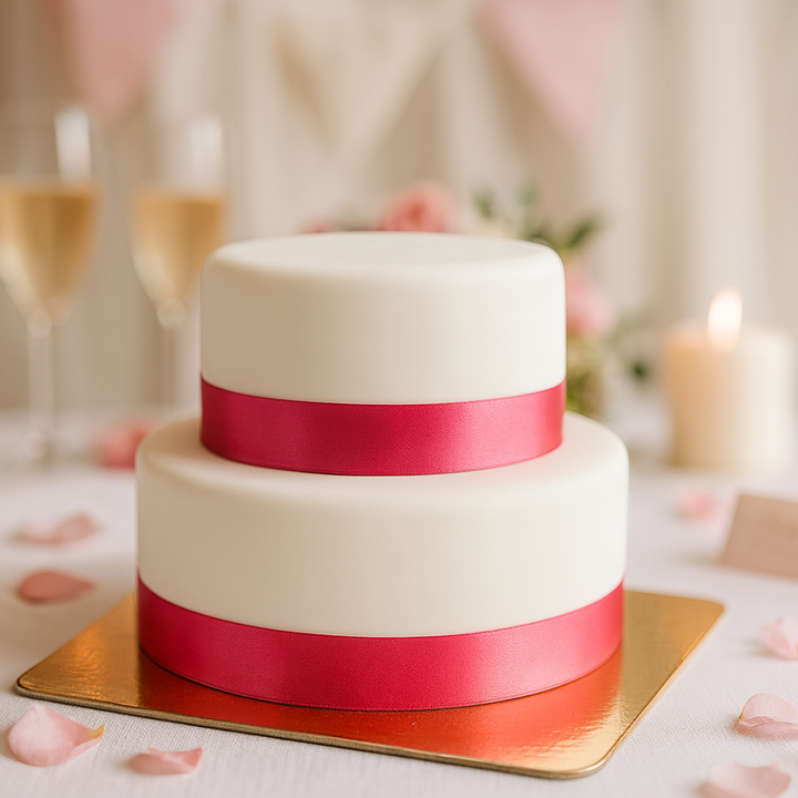 Gâteau Deluxe blanc avec ruban sur 2 étages