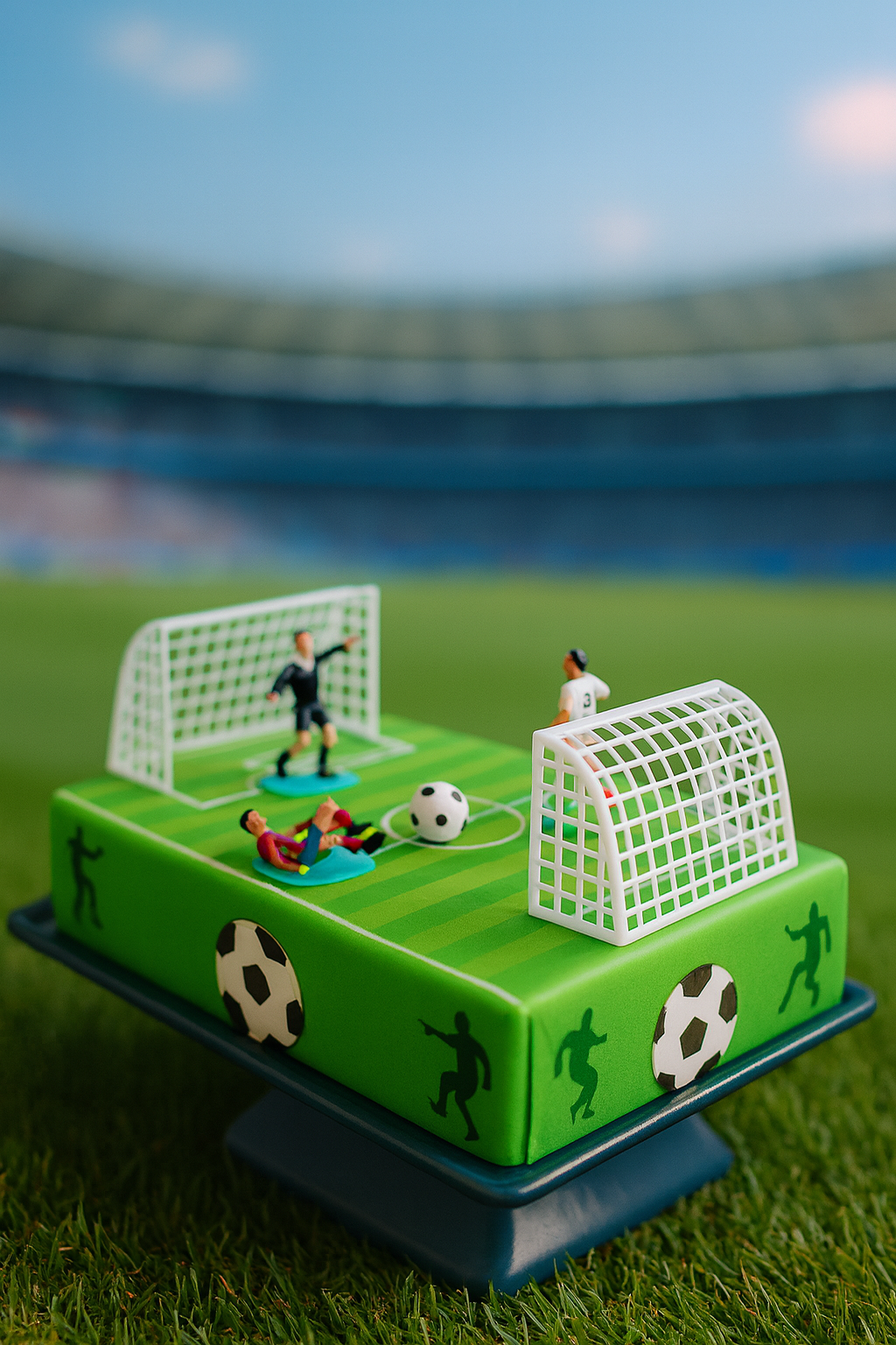 Joueurs de foot sur gâteau terrain 