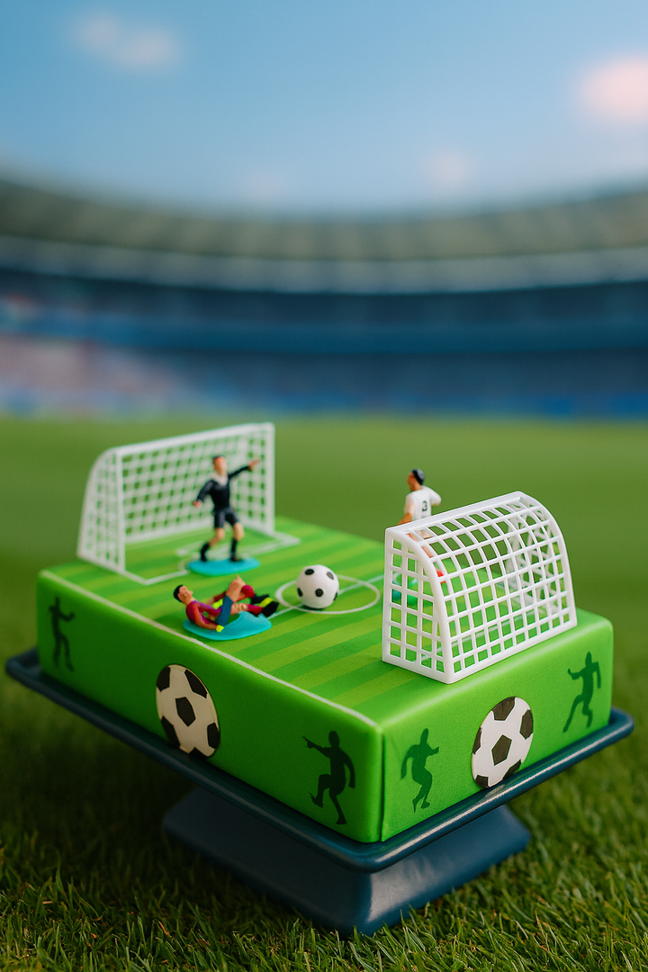 Joueurs de foot sur gâteau terrain 