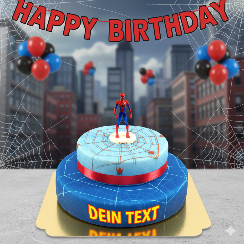 Gâteau Spiderman® et sa toile d'araignée avec ruban