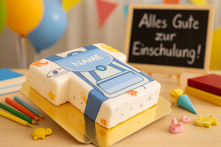 Gâteau sac d'école bleu