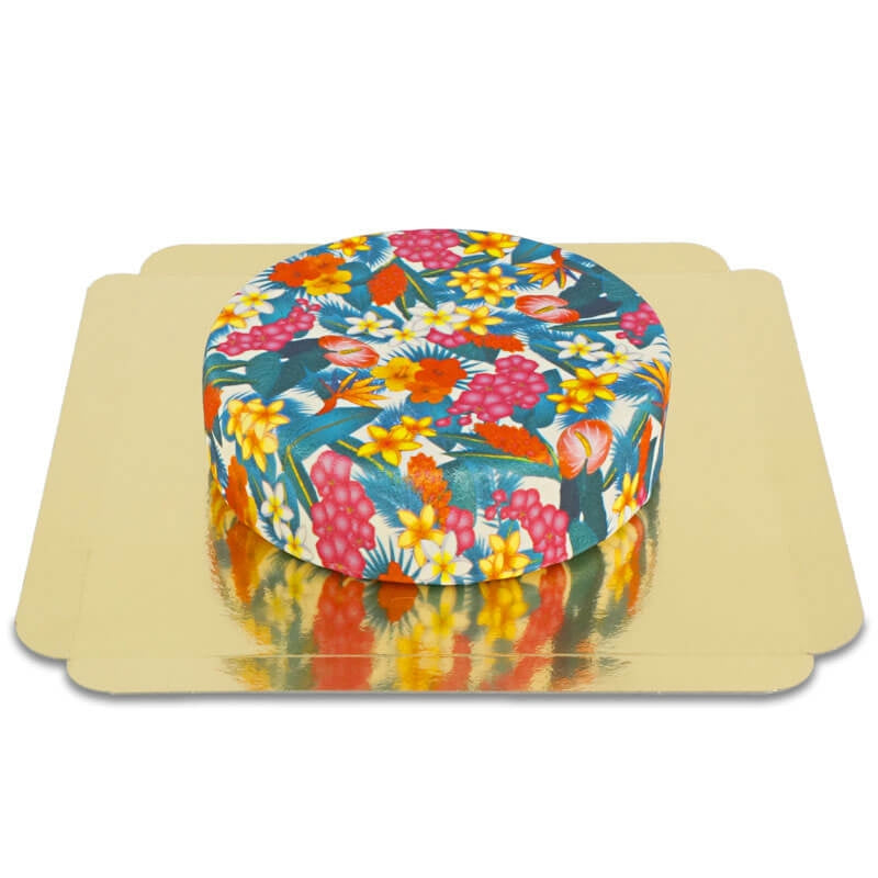 Gâteau de fleurs tropicales bleu