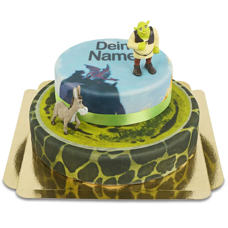 Shrek® et l'Âne sur gâteau à deux étages