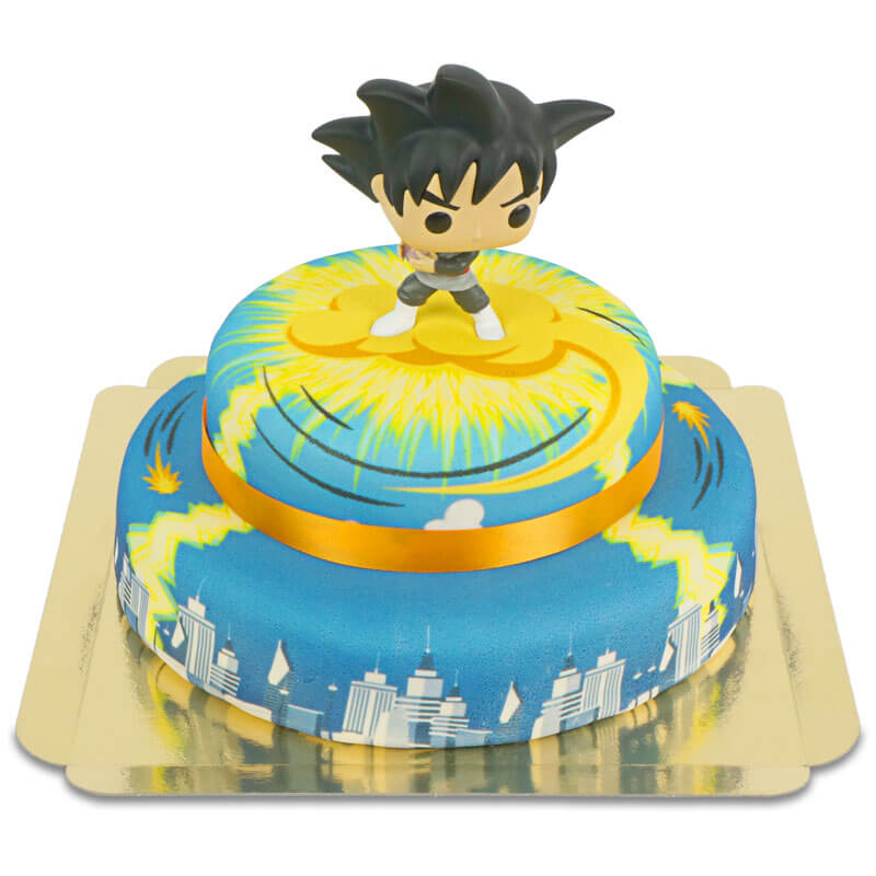 Goku Black® de Dragon® Ball sur son gâteau ville à 2 étages