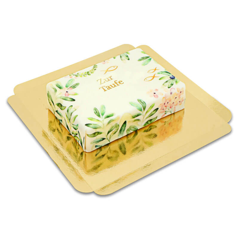 Gâteau rectangulaire de baptême avec motif eucalyptus