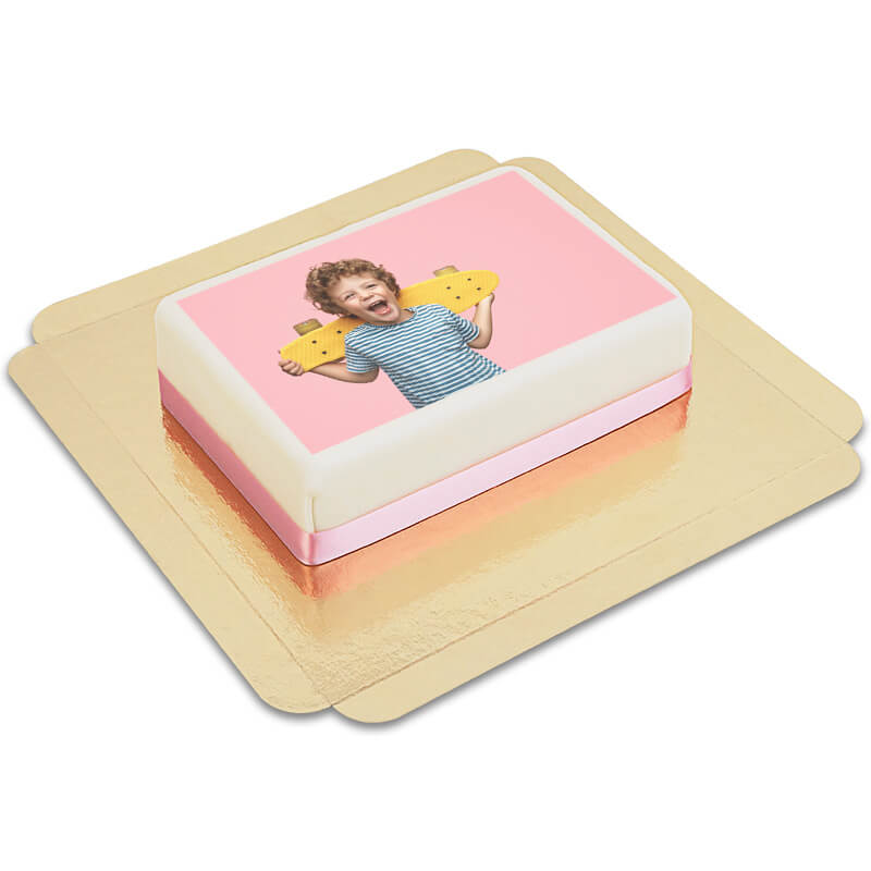 Gâteau photo carré avec ruban