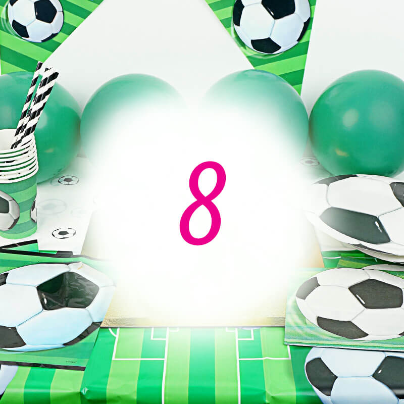 Kit de décoration de football pour 8 personnes (gâteau non inclus)