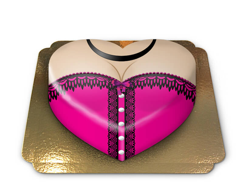 Gâteau corset rose en forme de coeur