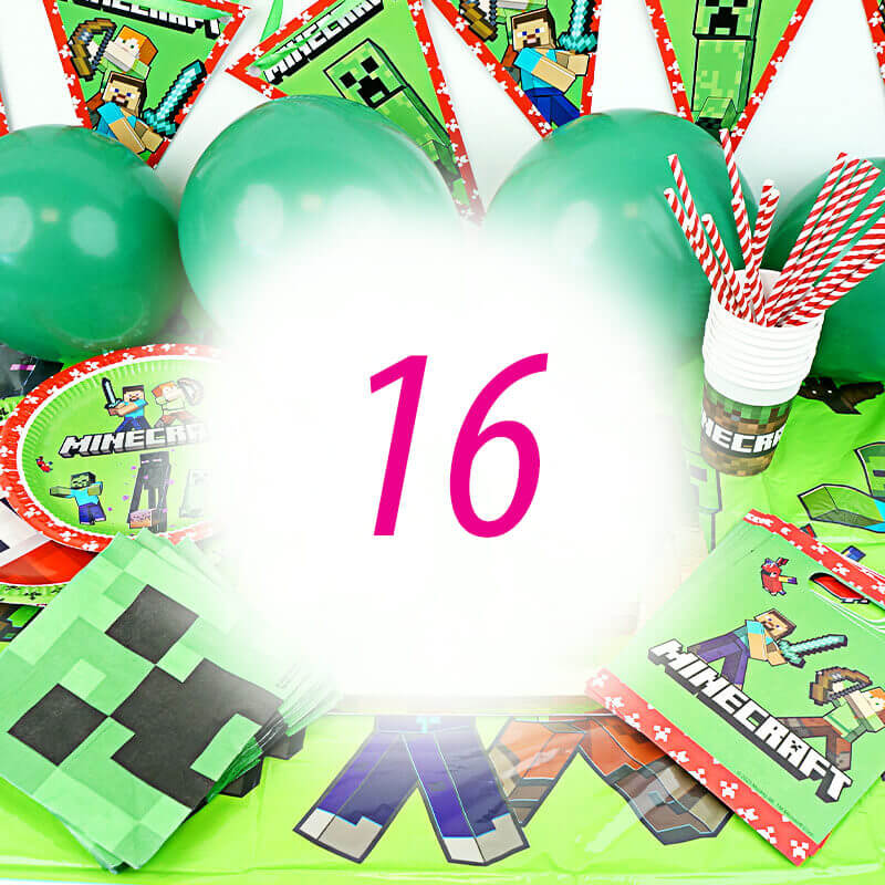 Kit anniversaire Minecraft® pour 16 personnes (gâteau non inclus)