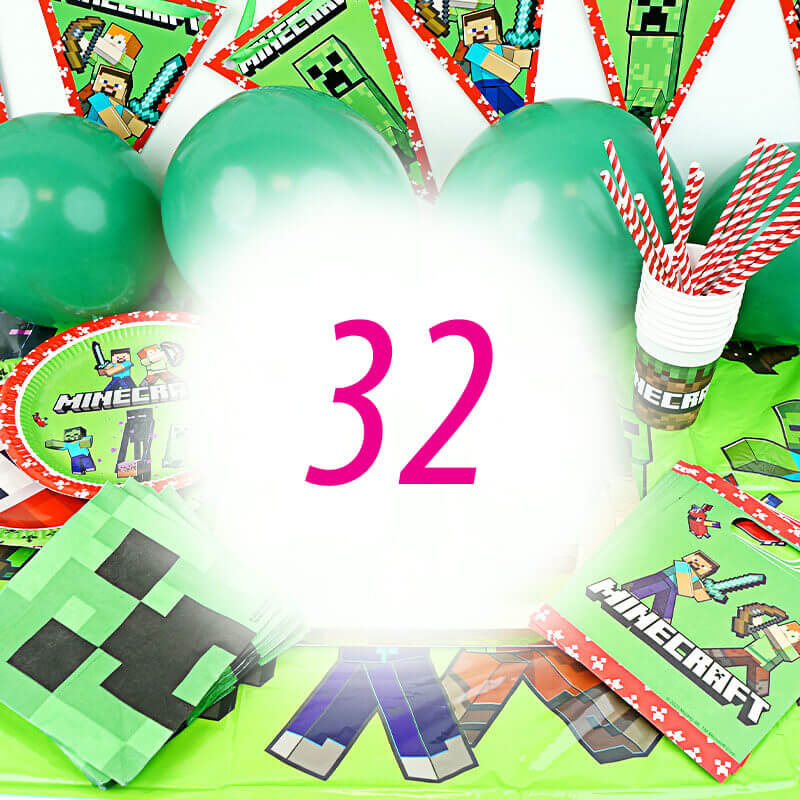 Kit anniversaire Minecraft® - pour 32 personnes (gâteau non inclus)