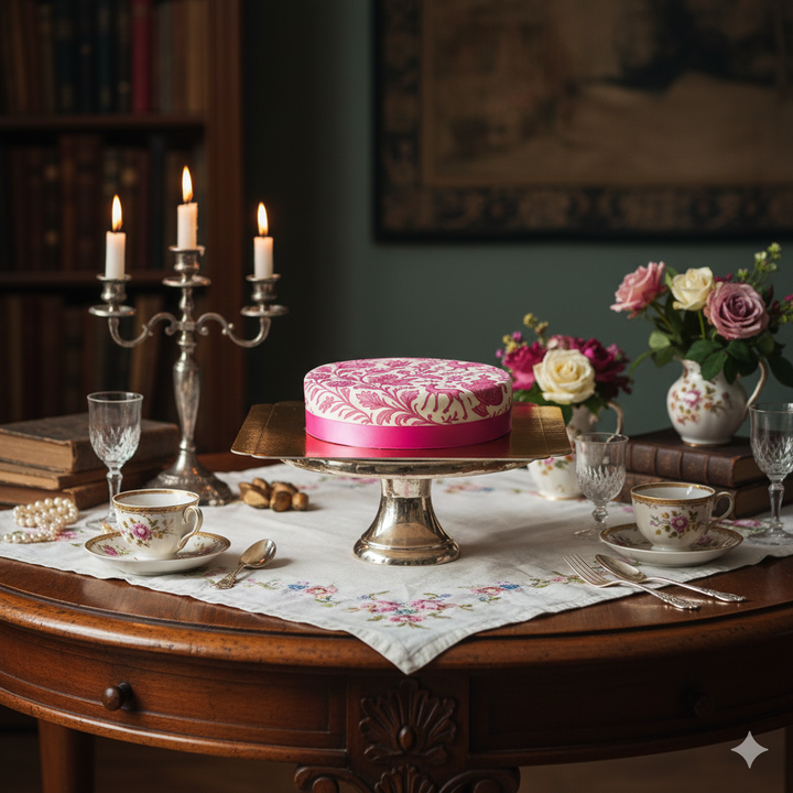 Gâteau motifs porcelaine rose