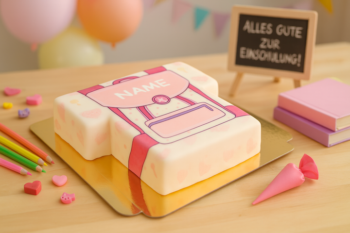 Gâteau sac d'école rose
