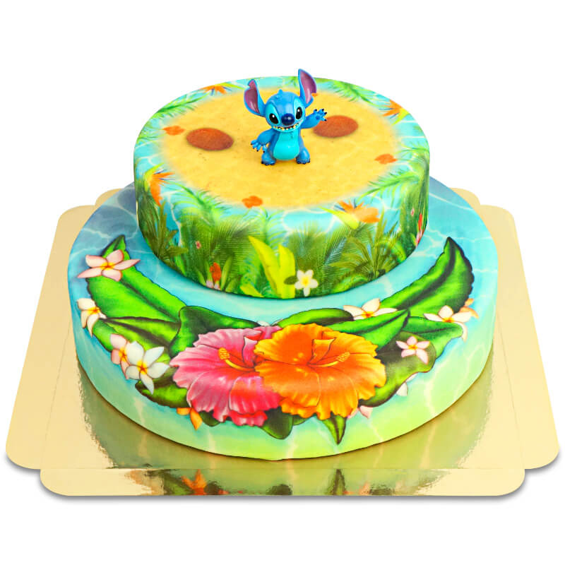 Stitch® sur gâteau plage tropicale à 2 étages