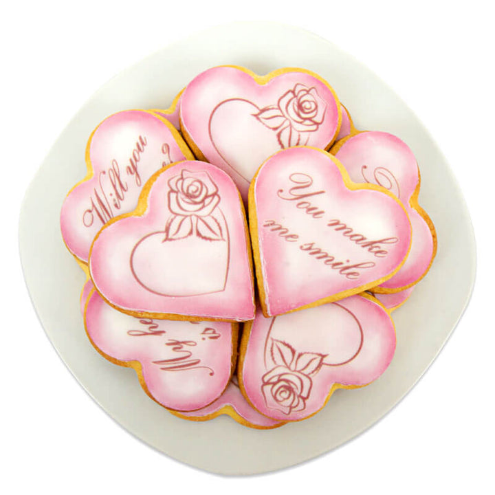 Biscuits Saint Valentin avec message d'amour - rose (12 pièces)