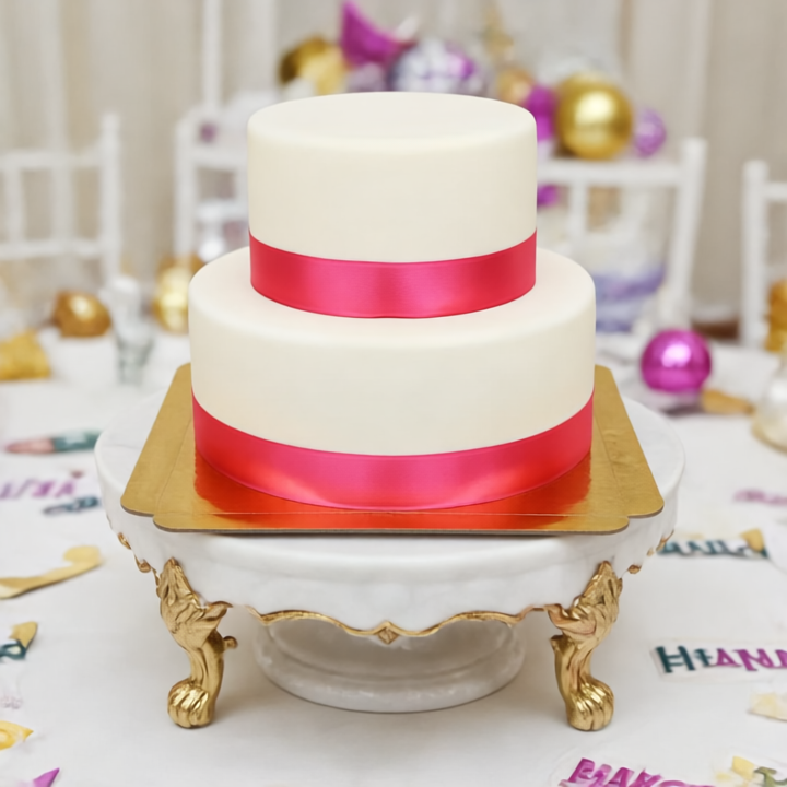 Gâteau Deluxe blanc avec ruban sur 2 étages