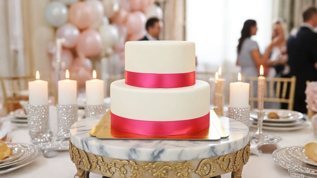 Gâteau Deluxe blanc avec ruban sur 2 étages
